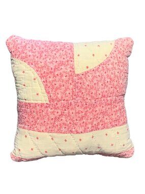 Handmade Vintage Pink & Cream Patchwork Quilted Pillow